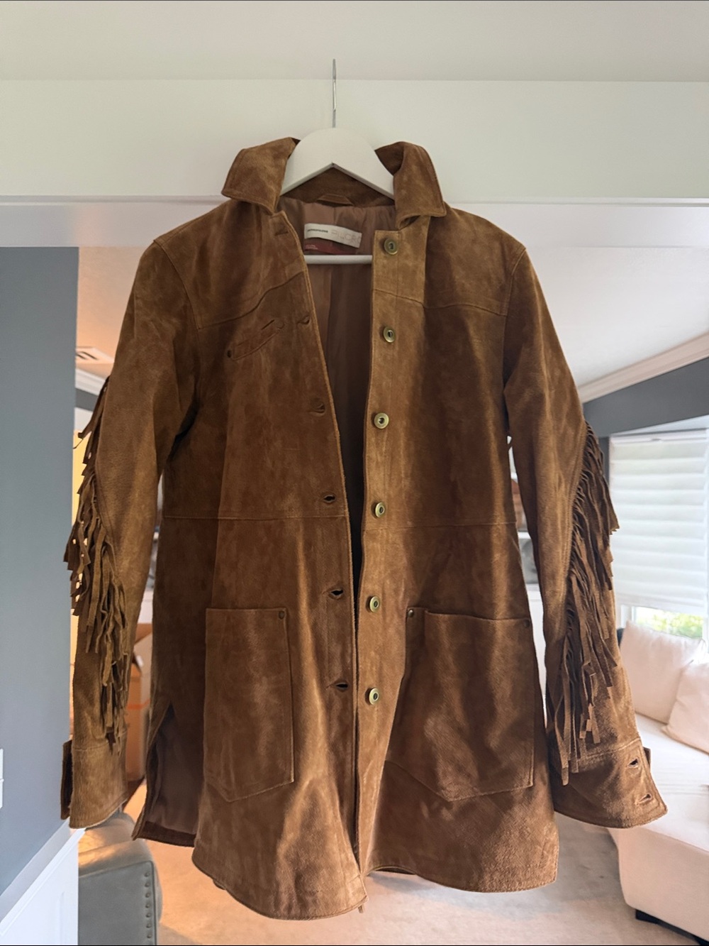 Anthropologie Brown Suede Fringe Leather Jacket